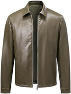 Men's Clean-Cut Collared leather-look Jacket