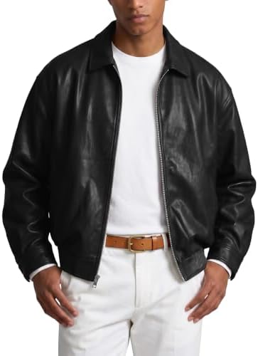Men's Relaxed Faux-Leather Zip Jacket – Lightweight Collared Short Layer