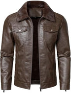 Men's Faux-Leather Trucker Jacket – Lightweight Collared Zip-Up Layer