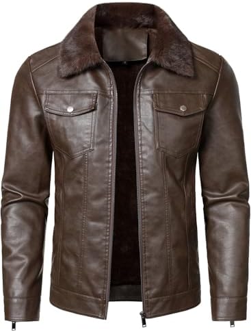 Men's Faux-Leather Trucker Jacket – Lightweight Collared Zip-Up Layer