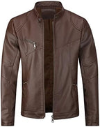 Men's Sleek Faux-Leather Biker Jacket – Minimal Stand-Collar Zip-Up Moto
