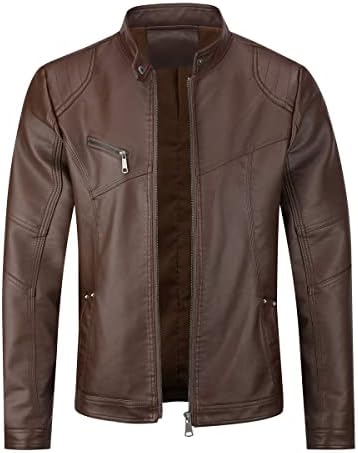 Men's Sleek Faux-Leather Biker Jacket – Minimal Stand-Collar Zip-Up Moto