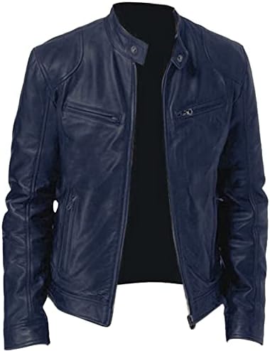 Men's Vintage Faux-Leather Biker Jacket – Slim-Fit Stand-Collar Zip-Up