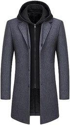 Men's Hooded Wool Blend Winter Coat – Long Tailored Overcoat