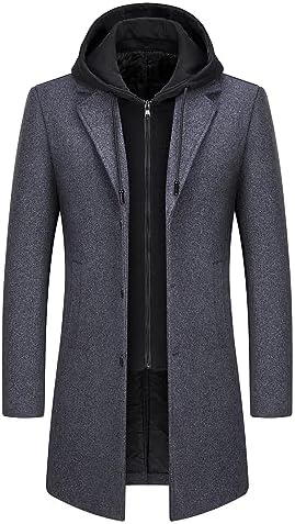Men's Hooded Wool Blend Winter Coat – Long Tailored Overcoat