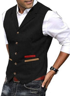 Men's Textured Tweed Waistcoat with Notched Lapels