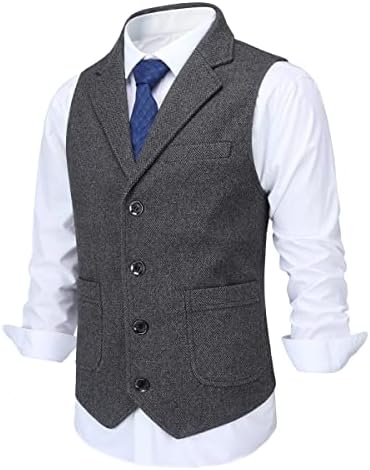 Men's wool-blend Tweed Waistcoat with Notched Lapels and Patch Pockets