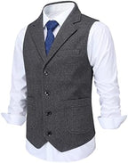 Men's wool-blend Tweed Waistcoat with Notched Lapels and Patch Pockets