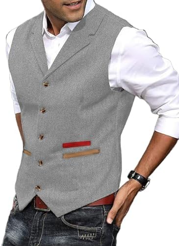 Men's Textured Tweed Waistcoat with Notched Lapels