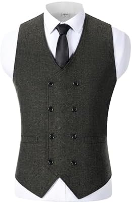 Men's Double-Breasted wool-blend Tweed Waistcoat with V-Neck