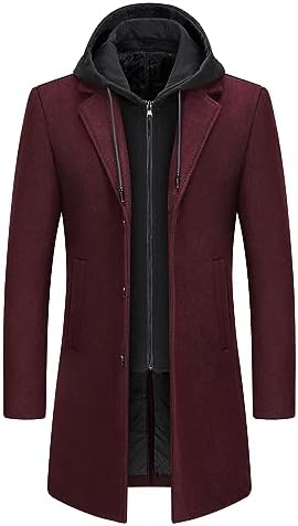 Men's Hooded Wool Blend Winter Coat – Long Tailored Overcoat