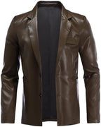 Men's Faux-Leather Tailored Blazer – Regular-Fit Two-Button Lapel Jacket
