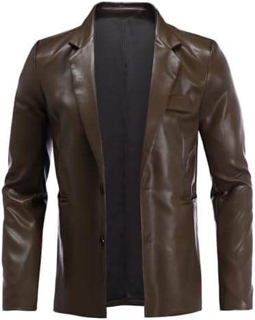 Men's Faux-Leather Tailored Blazer – Regular-Fit Two-Button Lapel Jacket