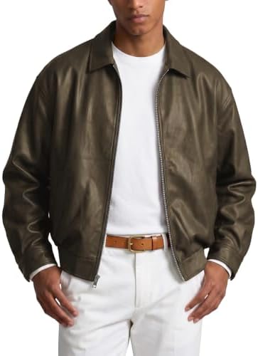 Men's Relaxed Faux-Leather Zip Jacket – Lightweight Collared Short Layer