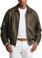 Men's Relaxed Faux-Leather Zip Jacket – Lightweight Collared Short Layer