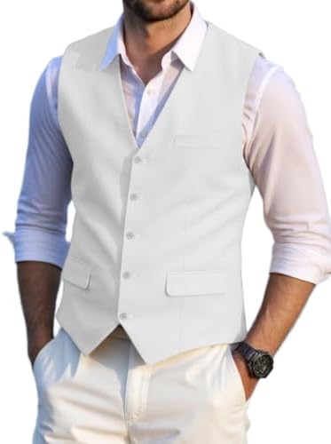 Men's linen-look Suit Waistcoat with V-Neck and Flap Pockets