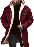 Men's Fleece-Lined Hooded Winter Coat with Flap Pockets
