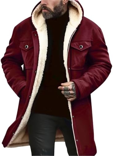 Men's Fleece-Lined Hooded Winter Coat with Flap Pockets