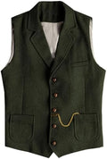 Men's Slim Fit wool-blend Tweed Waistcoat with Notched Lapels and Patch