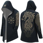 Men's Printed Longline Hooded Cardigan with Draped Open Front