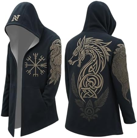 Men's Printed Longline Hooded Cardigan with Draped Open Front