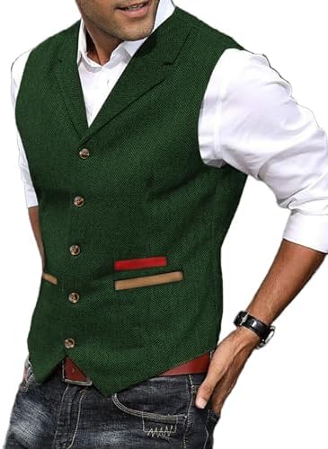 Men's Textured Tweed Waistcoat with Notched Lapels