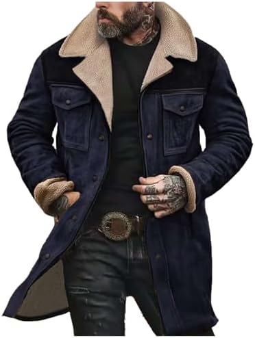 Men's Vintage suede-look Winter Coat – Long Sherpa-Lined Jacket