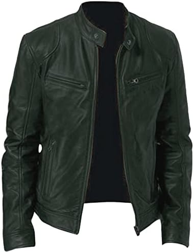 Men's Vintage Faux-Leather Biker Jacket – Slim-Fit Stand-Collar Zip-Up
