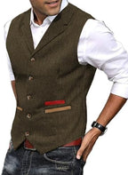 Men's Textured Tweed Waistcoat with Notched Lapels