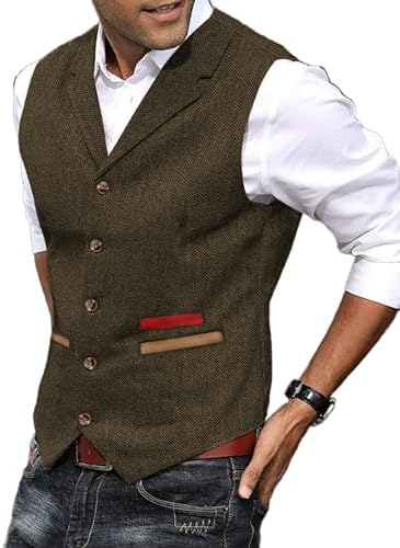 Men's Textured Tweed Waistcoat with Notched Lapels