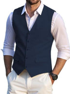 Men's linen-look Suit Waistcoat with V-Neck and Flap Pockets