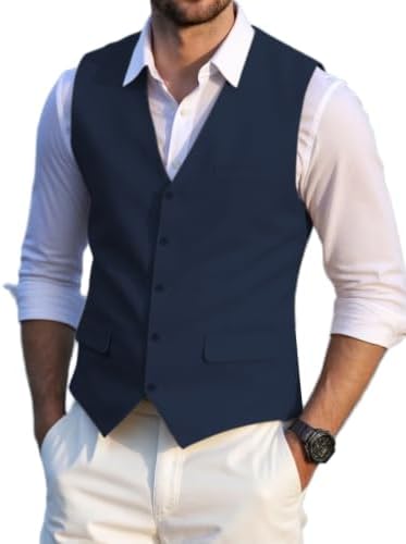 Men's linen-look Suit Waistcoat with V-Neck and Flap Pockets