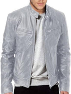 Men's Vintage Faux-Leather Biker Jacket – Slim-Fit Stand-Collar Zip-Up