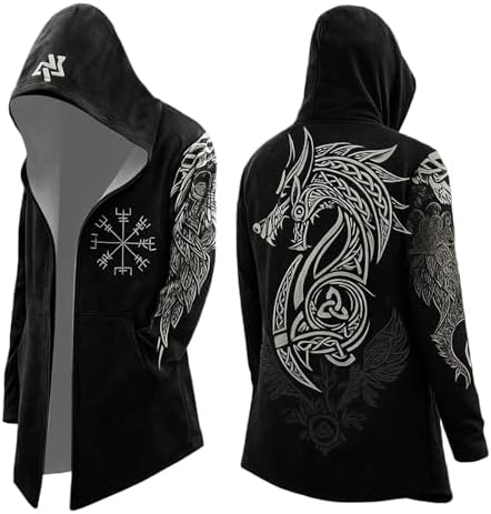 Men's Printed Longline Hooded Cardigan with Draped Open Front