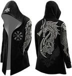 Men's Printed Longline Hooded Cardigan with Draped Open Front