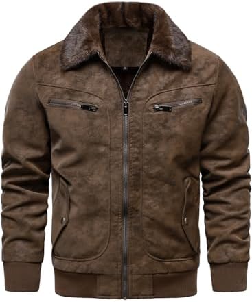 Men's Fleece-Lined Faux-Leather Aviator Bomber Jacket
