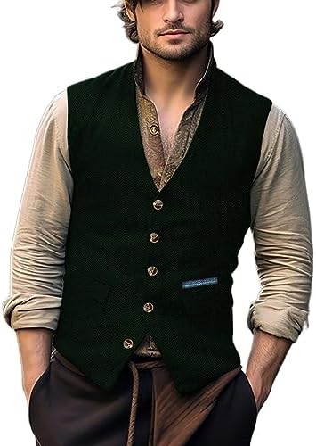 Men's Herringbone Tweed Waistcoat with Decorative Buttons