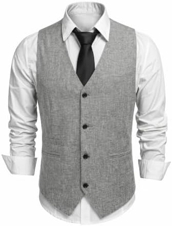 Men's Textured V-Neck Suit Waistcoat with Button Front and Welt Pockets
