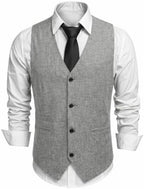 Men's Textured V-Neck Suit Waistcoat with Button Front and Welt Pockets