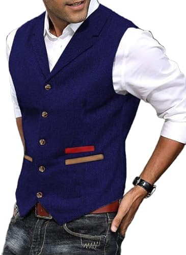 Men's Textured Tweed Waistcoat with Notched Lapels