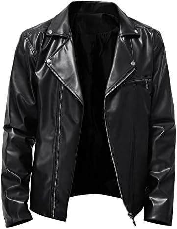 Men's Vintage Faux-Leather Biker Jacket – Slim-Fit Stand-Collar Zip-Up