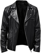 Men's Vintage Faux-Leather Biker Jacket – Slim-Fit Stand-Collar Zip-Up