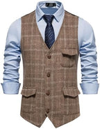 Men's Printed Tweed Waistcoat with Flap Pockets