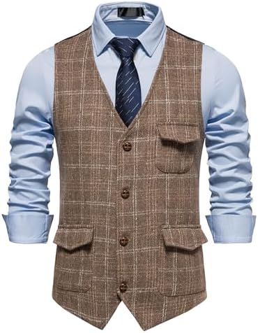 Men's Printed Tweed Waistcoat with Flap Pockets