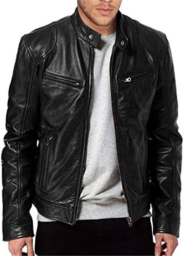 Men's Slim-Fit Faux-Leather Café Racer Jacket