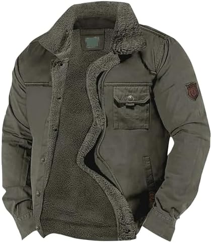 Men's Fleece-Lined Winter Jacket – Sherpa Collar Multi-Pocket Utility Layer