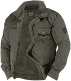 Men's Fleece-Lined Winter Jacket – Sherpa Collar Multi-Pocket Utility Layer