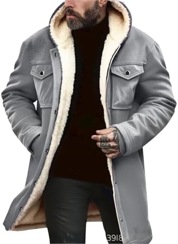Men's Fleece-Lined Hooded Winter Coat with Flap Pockets