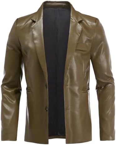 Men's Faux-Leather Tailored Blazer – Regular-Fit Two-Button Lapel Jacket