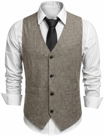 Men's Textured V-Neck Suit Waistcoat with Button Front and Welt Pockets
